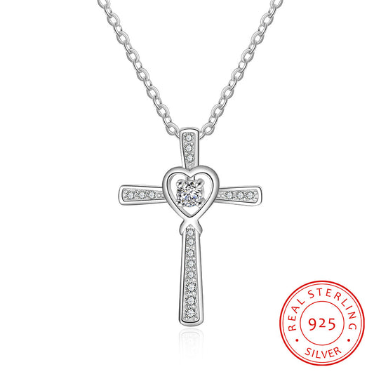 Linhefang European and American foreign trade jewelry Amazon new love cross S925 silver women's necklace wholesale