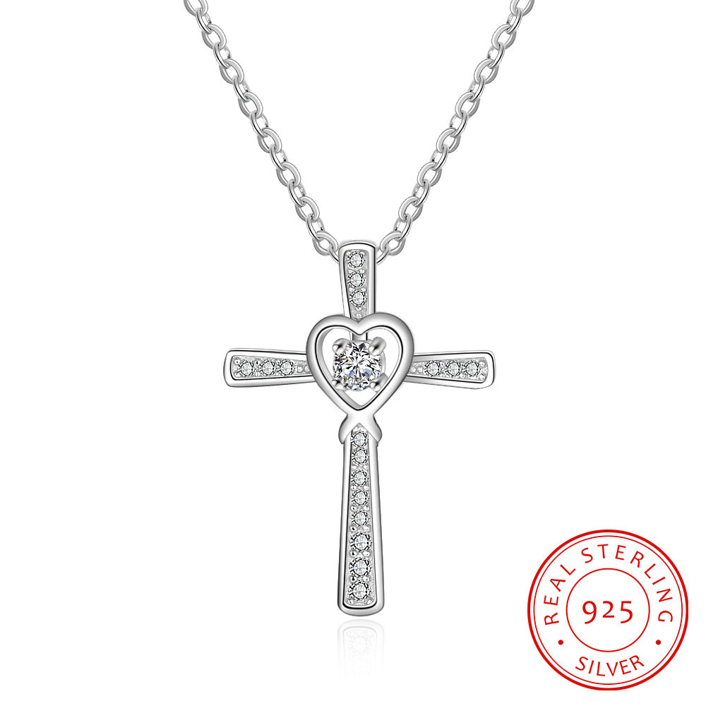 Linhefang European and American foreign trade jewelry Amazon new love cross S925 silver women's necklace wholesale