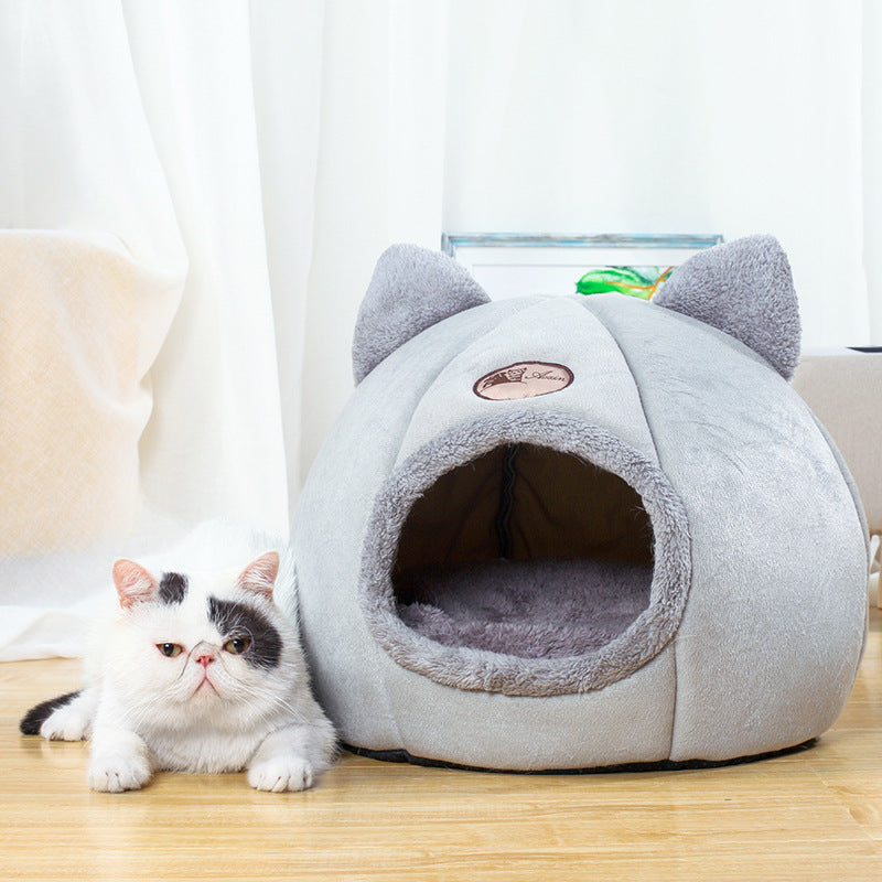 Cat litter semi-enclosed warm kennel winter plus velvet deep sleep pet litter Amazon hot selling kitten litter