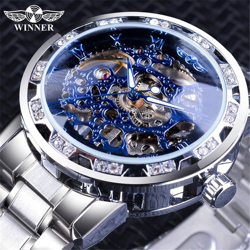 men's fashion casual popular hollow rhinestone manual mechanical watch