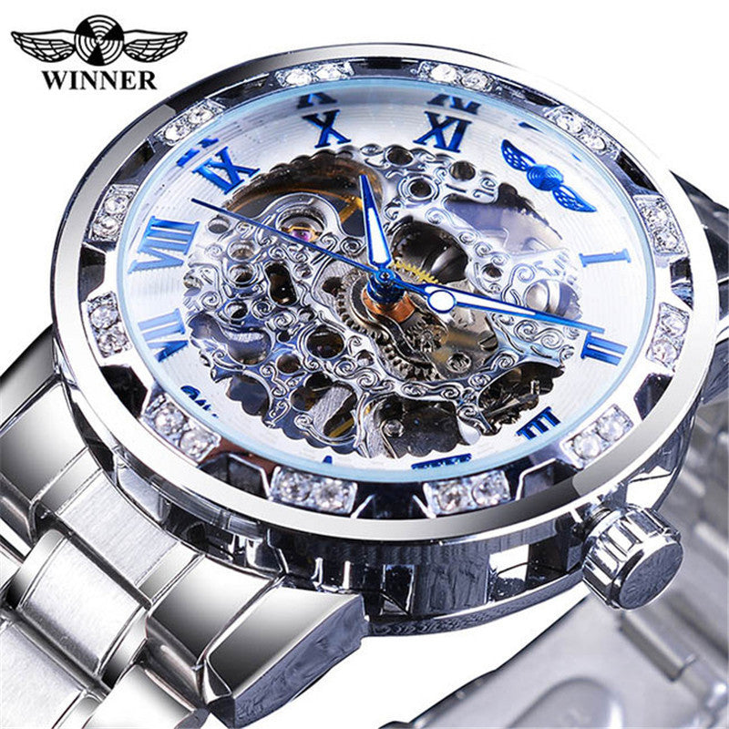 men's fashion casual popular hollow rhinestone manual mechanical watch