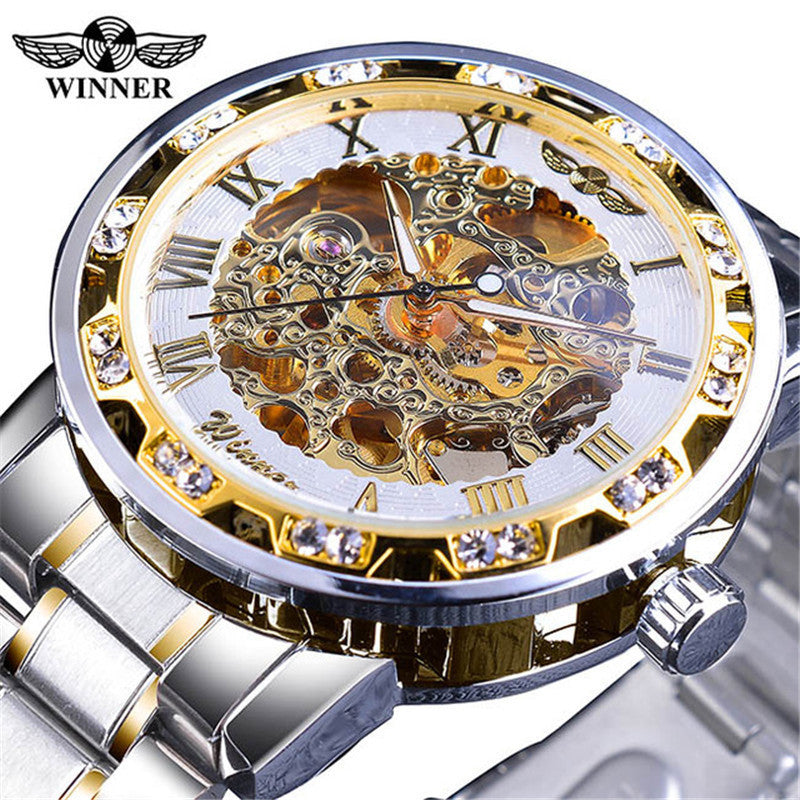 men's fashion casual popular hollow rhinestone manual mechanical watch