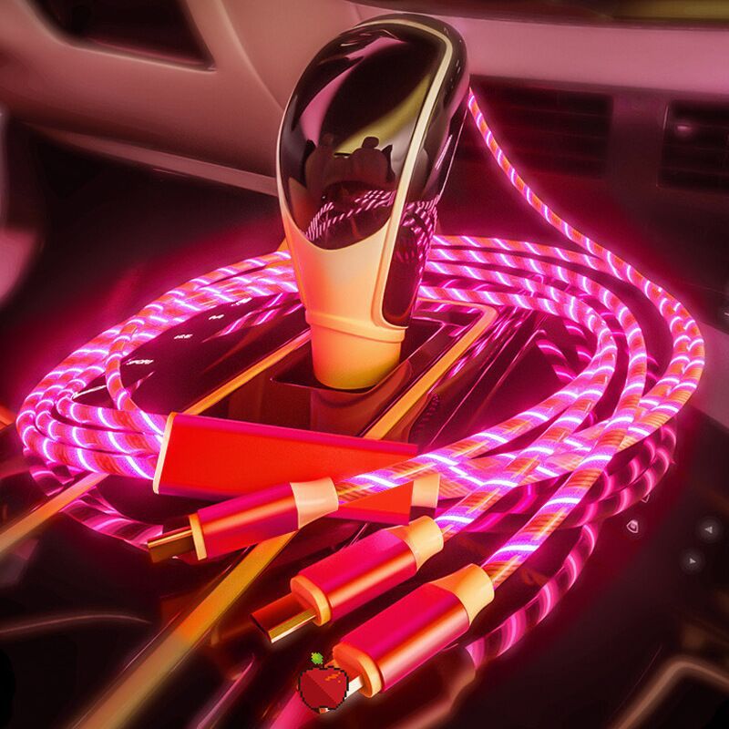 Streamer data cable three-in-one multi-head fast charging car marquee light-emitting one drag three fast charging charging cable wholesale