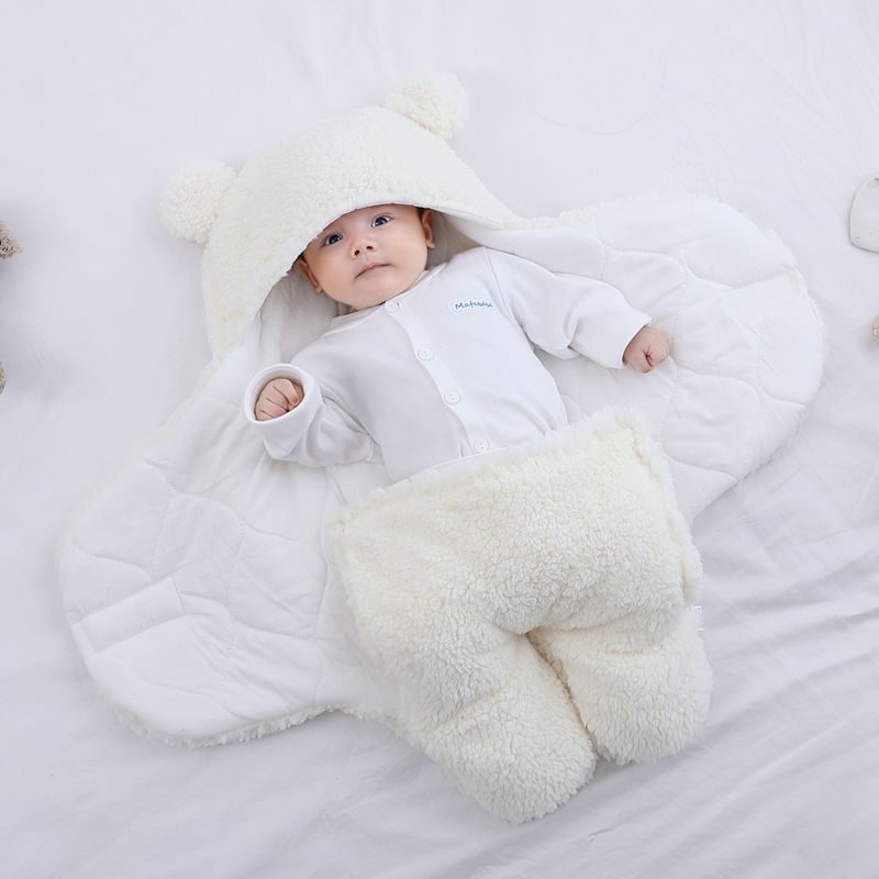 Cross-border maternal and child products newborn lamb cashmere swaddling autumn and winter thickening split leg quilt baby quilted sleeping bag wrapper