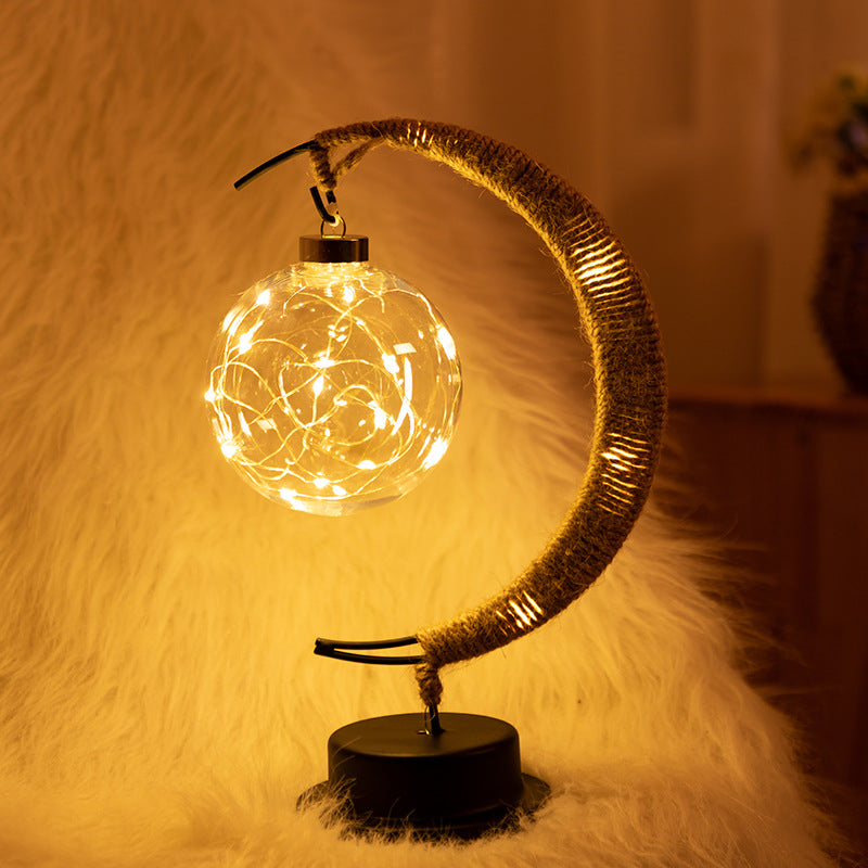 LED moon modeling lamp battery box hemp rope wrought iron takraw ball lamp romantic holiday decoration night light wholesale