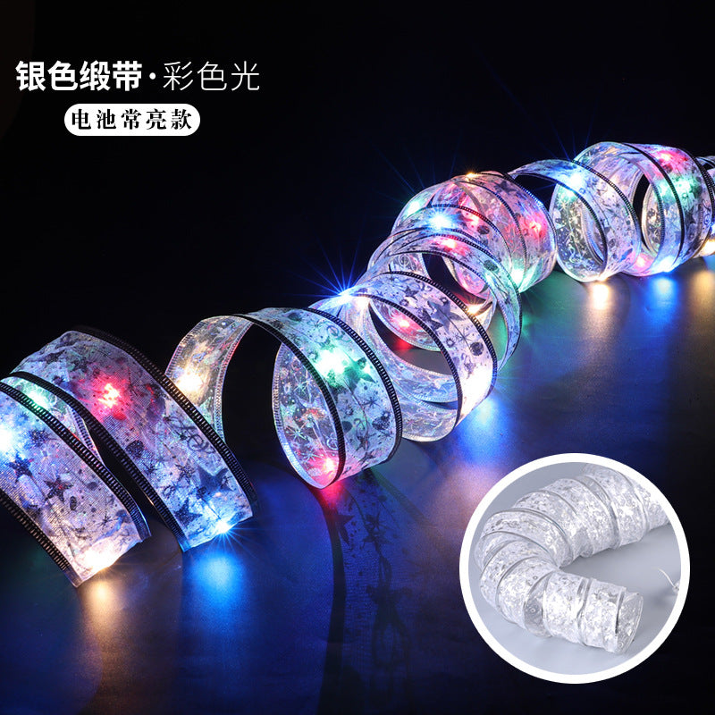 Cross Border Light String Gift Decoration Ribbon Light String LED Copper Wire Ribbon Battery Light Christmas Tree Top Bow Lantern