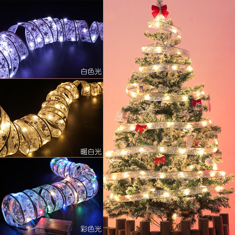 Cross Border Light String Gift Decoration Ribbon Light String LED Copper Wire Ribbon Battery Light Christmas Tree Top Bow Lantern