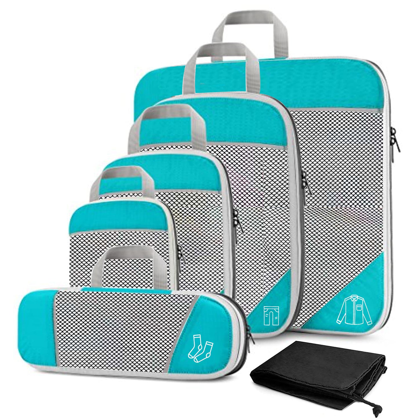 Travel Compressible Storage Bag Storage Bag Set With Shoe Bag Mesh Visual Luggage Storage Organizer Storage Bag